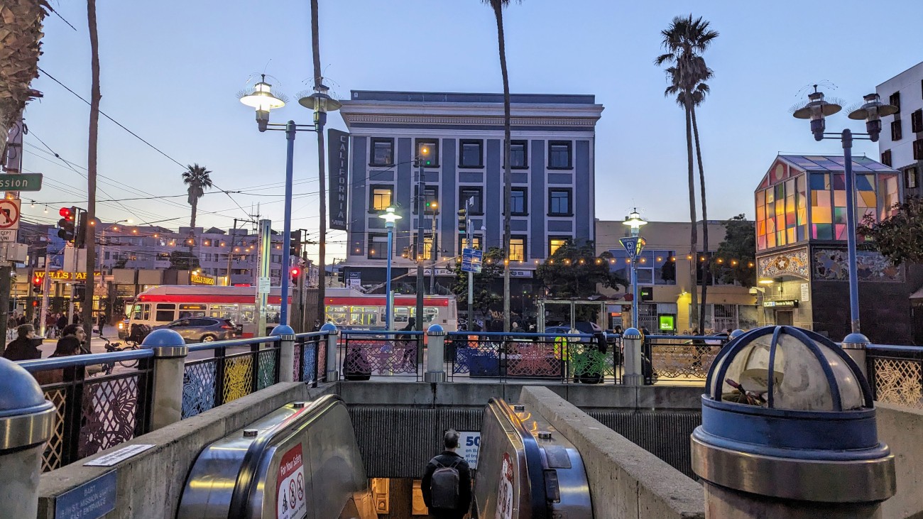 View of elevator going down to the Mission 16th BART station