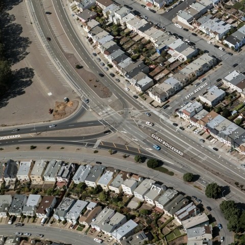 An aerial image of the intersection
