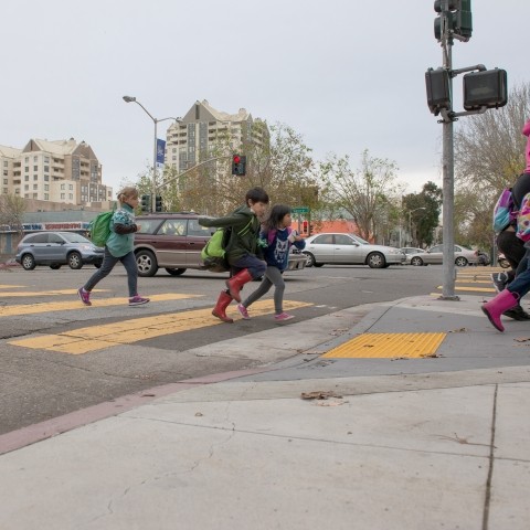 Kids crossing the street at Geary