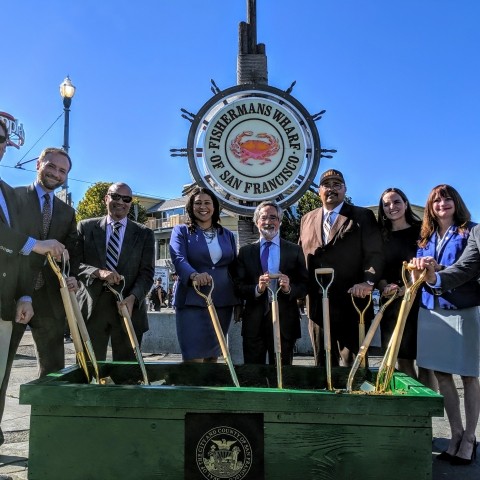 Mayor Breed, Supervisor Aaron Peskin, and local leaders at the groundbreaking ceremony