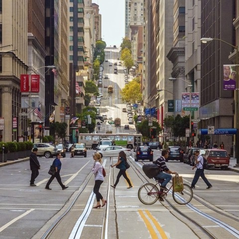 people crossing an intersection