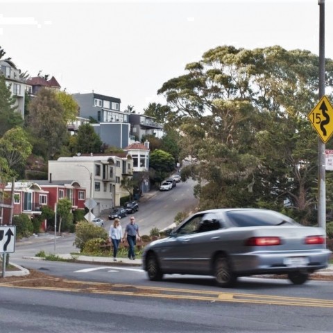 a street with a windy layout to slow down drivers