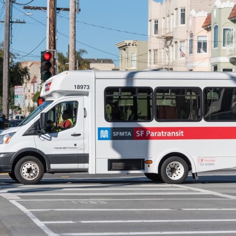 SF Paratransit vehicle on road