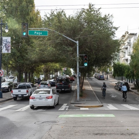 Vehicles traveling along Octavia Blvd