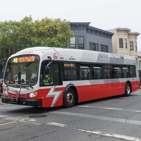 Proterra Battery Electric Bus 5008 on 48 Quintara-24th Route in Noe Valley Neighborhood