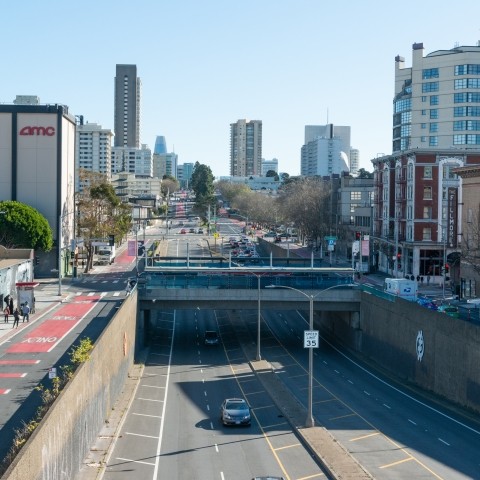 Overhead view of Geary, with Japantown and the Fillmore in view