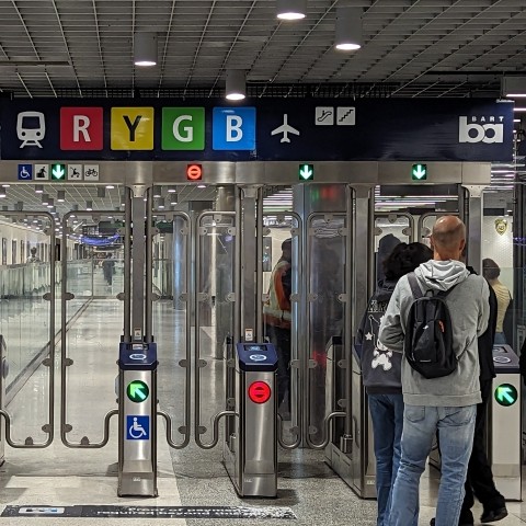 Wayfinding signs before entering BART station 