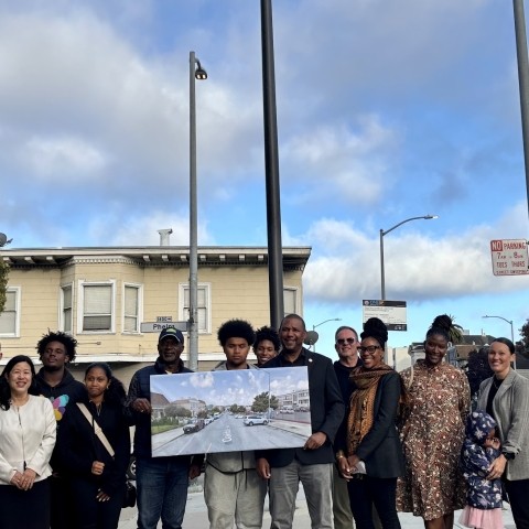 D10 Supervisor Shamann Walton, SFCTA Director Tilly Chang, with community leaders and community members 