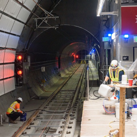 Workers in the Central Subway