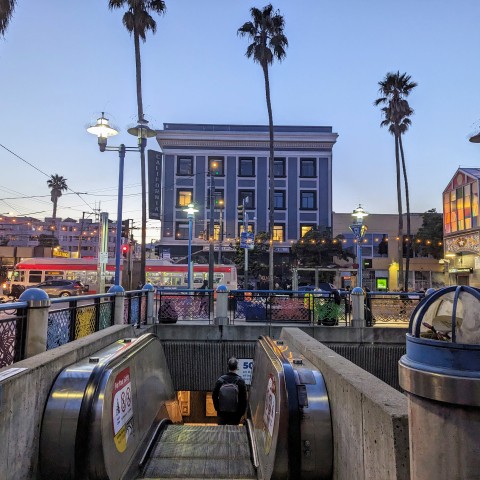 View of elevator going down to the Mission 16th BART station
