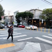 Plastic posts in an intersection to divert traffic