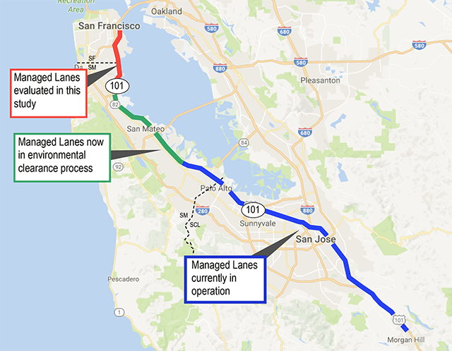 Regional map of the managed lanes