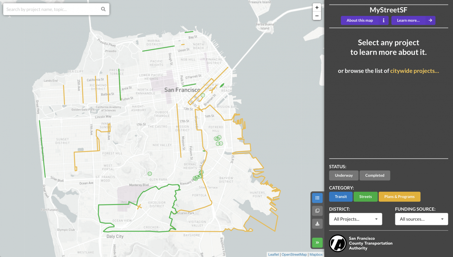 Neighborhood Program projects on the MyStreetSF project map