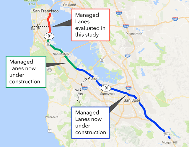 Regional map of the managed lanes
