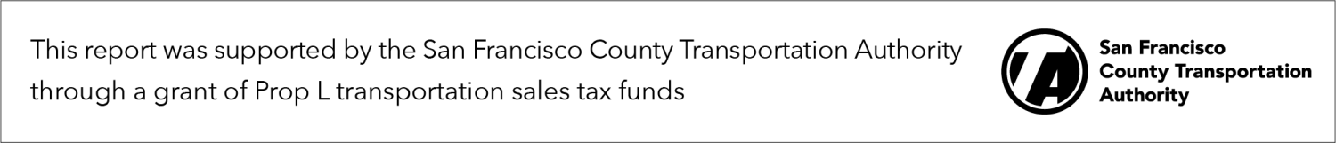 A box containing the text "This report was supported by the San Francisco County Transportation Authority through a grant of Prop L transportation sales tax funds" with the SFCTA logo to the right of it.