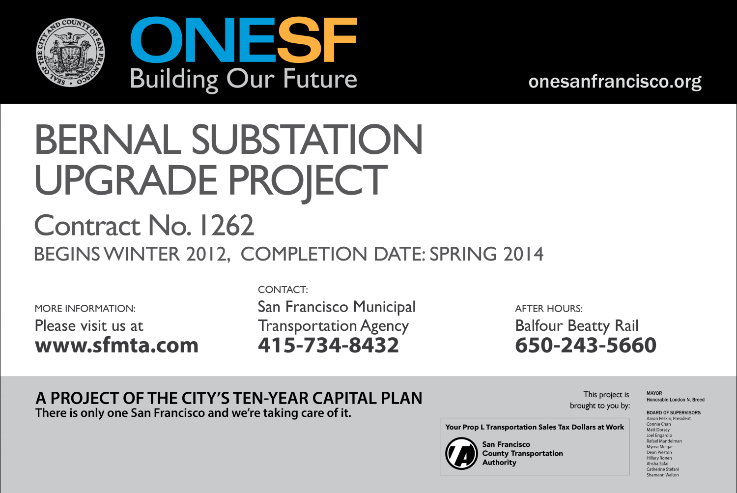 The OneSF construction sign, modified to include proper attribution for Prop L