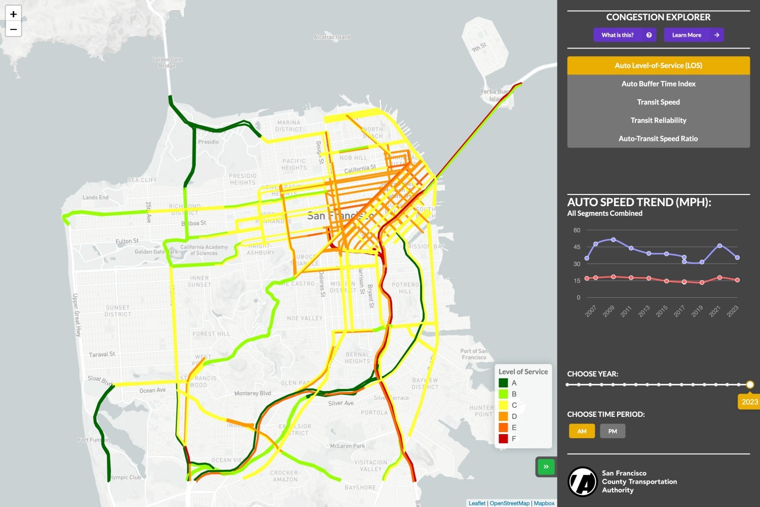 A screenshot of the interactive congestion map tool