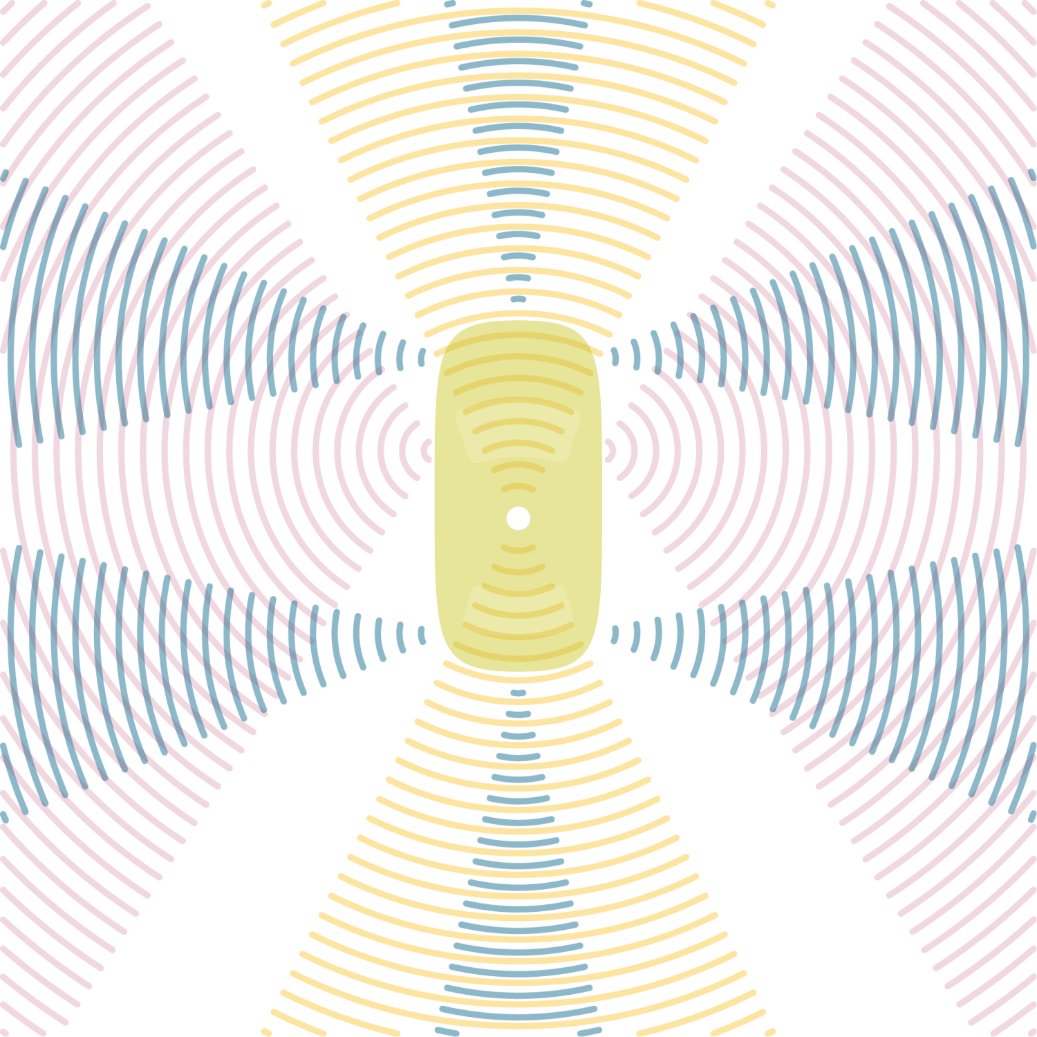 A top-down illustration of an autonomous vehicle, with concentric lines radiating out from it.