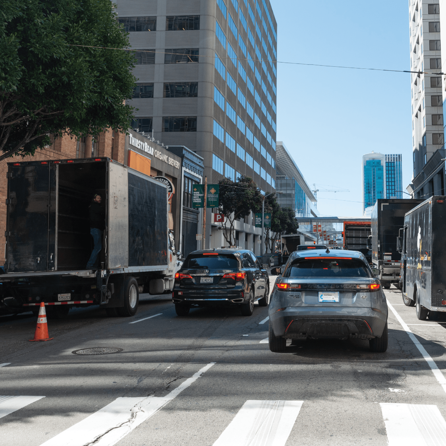 Double Parked Vehicles and Congestion on Howard Street Before Transbay Howard Streetscape Improvement Project Changes | March 8, 2022