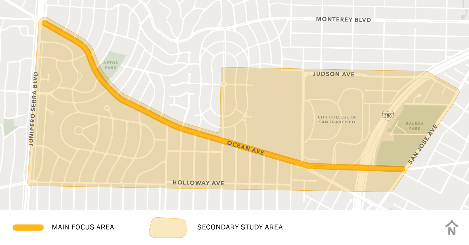 Map of Ocean Avenue Mobility Action Plan project area