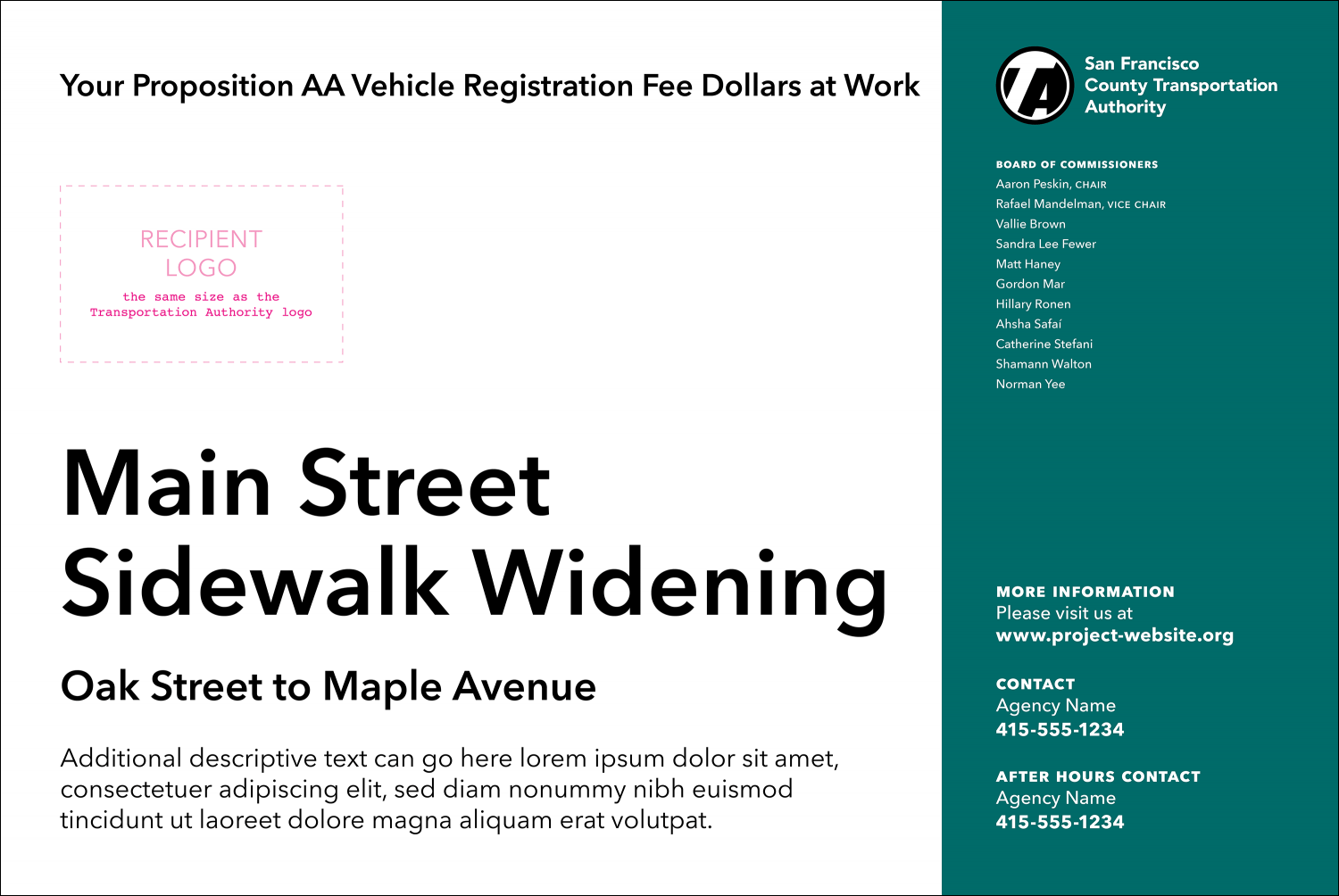 Figure 2 — Example of construction sign layout for Non-City and County of San Francisco Agencies construction fully funded by Prop AA