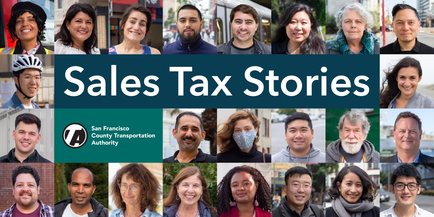 Grid of photos of people who have benefited from the half-cent sales tax for transportation, titled Sales Tax Stories